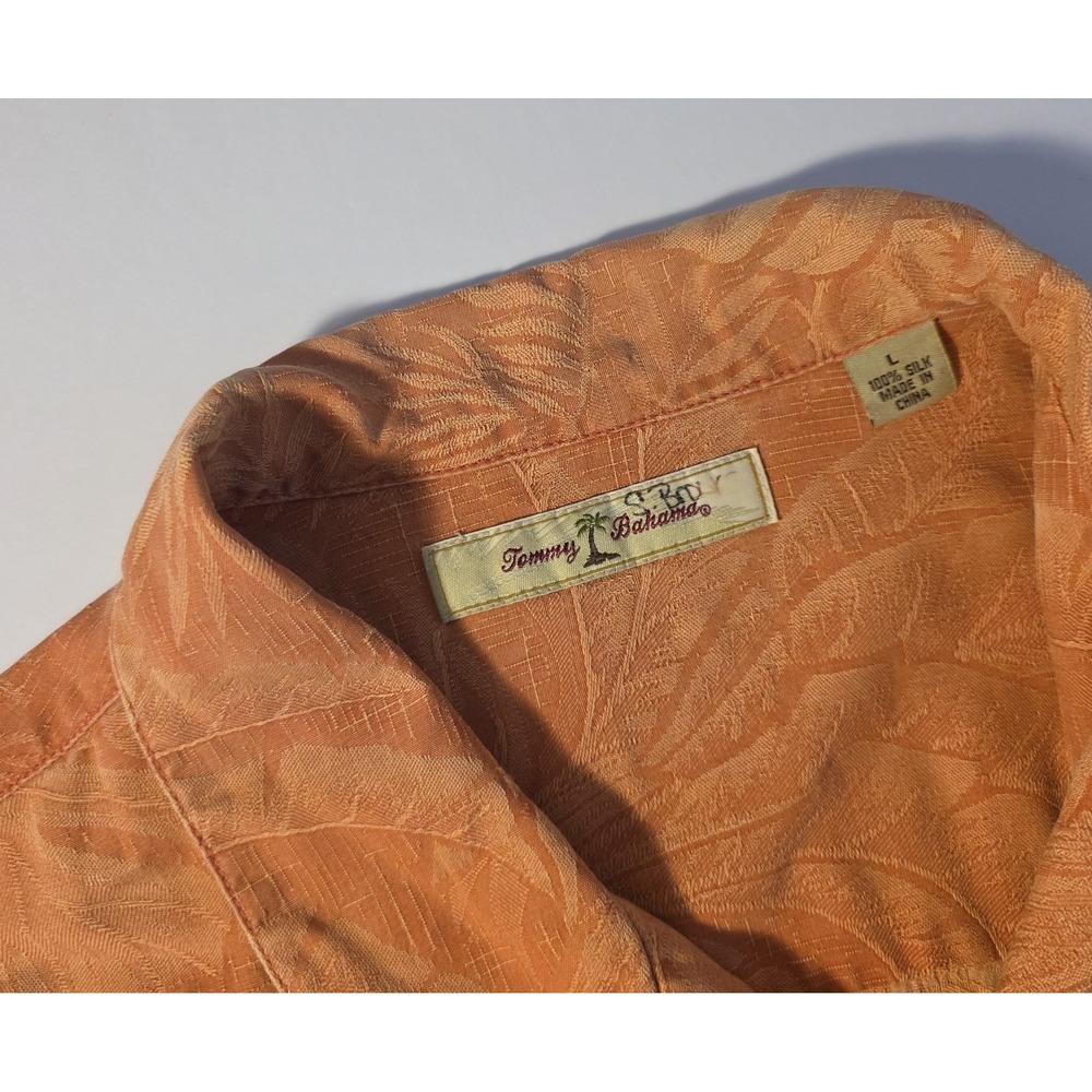 Tommy Bahama Mens Size L Orange Short Sleeve Button Up 100%‎ Silk Shirt